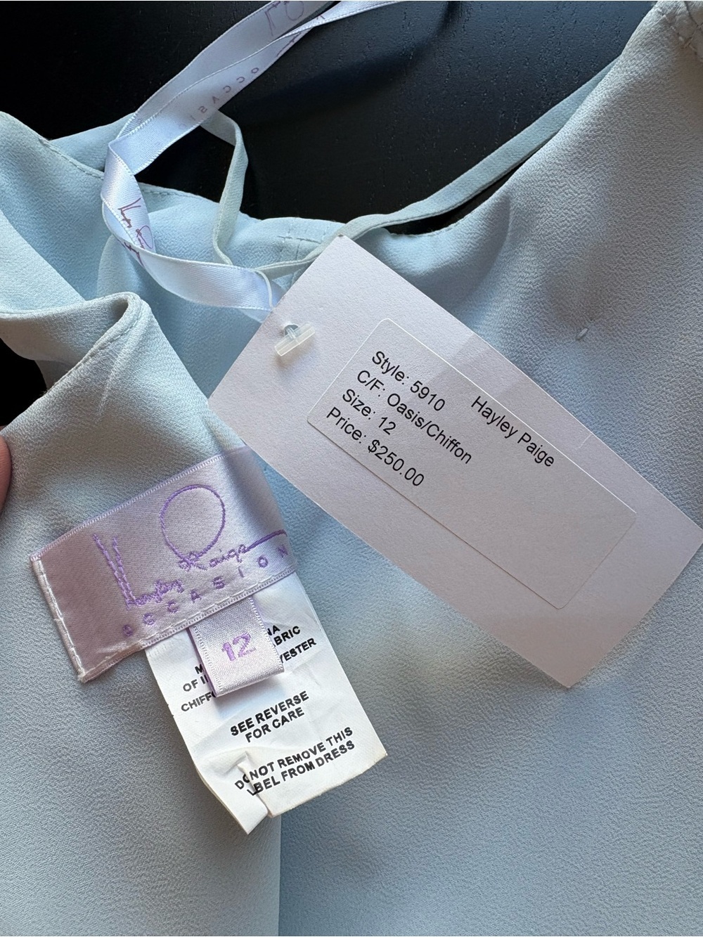 Hayley Paige Occasions NWT Powder Blue Spaghetti-Strap Maxi Bridesmaids Dress - Picture 3 of 14